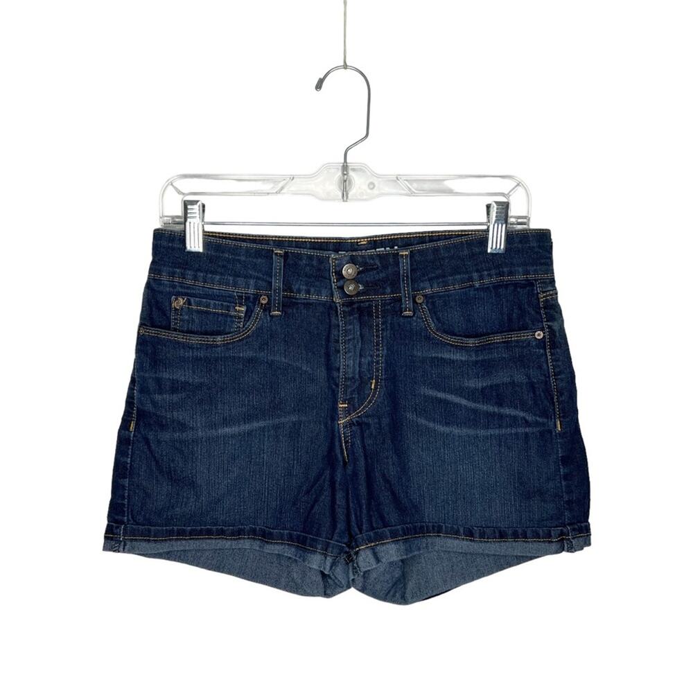 DENIZEN FROM LEVI'S / dark wash cuffed mid rise denim jean shorts / 4